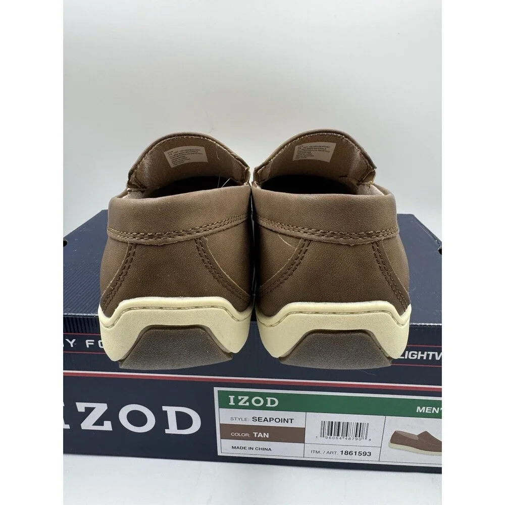 Izod Mens Seapoint Sneaker Loafer Slip On Shoe Size 9.5 Tan- Brown New